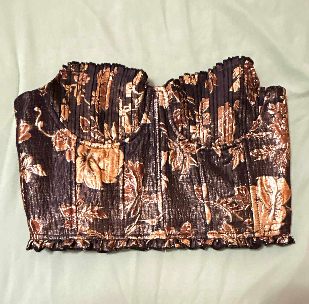 Sofie the Label Black/Gold Floral Boned Corset Bustier Spaghetti Zip S